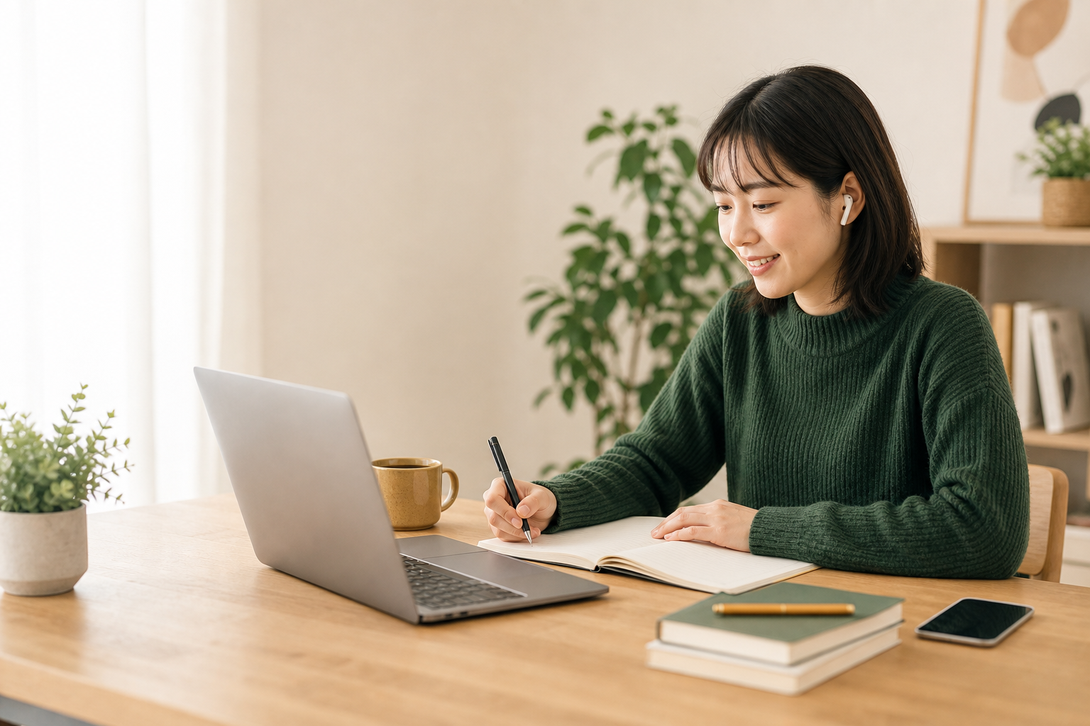 ノートを取りながらAI学習を進める社会人
